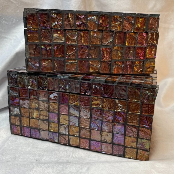 Vintage IMAX Orchid Mosaic Boxes - Set of 2 - Picture 1 of 16